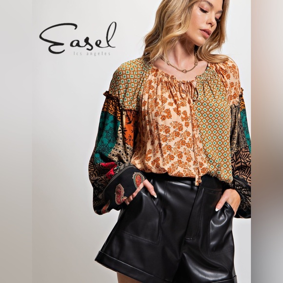 easel Tops - Easel Multicolor Bohemian Blouse